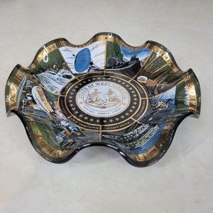 Vintage Smoked Glads Souvenir Ruffled Glass Dish Bowl West Virginia Ashtray 7"